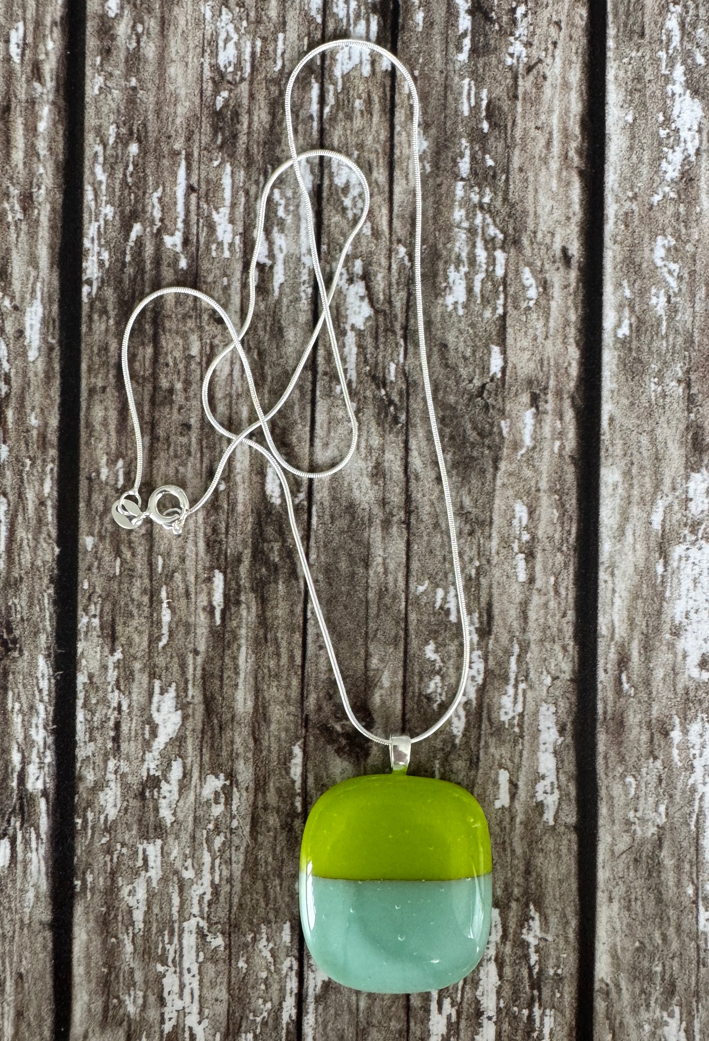 Lime Green and Duck Egg Blue Glass Pendant