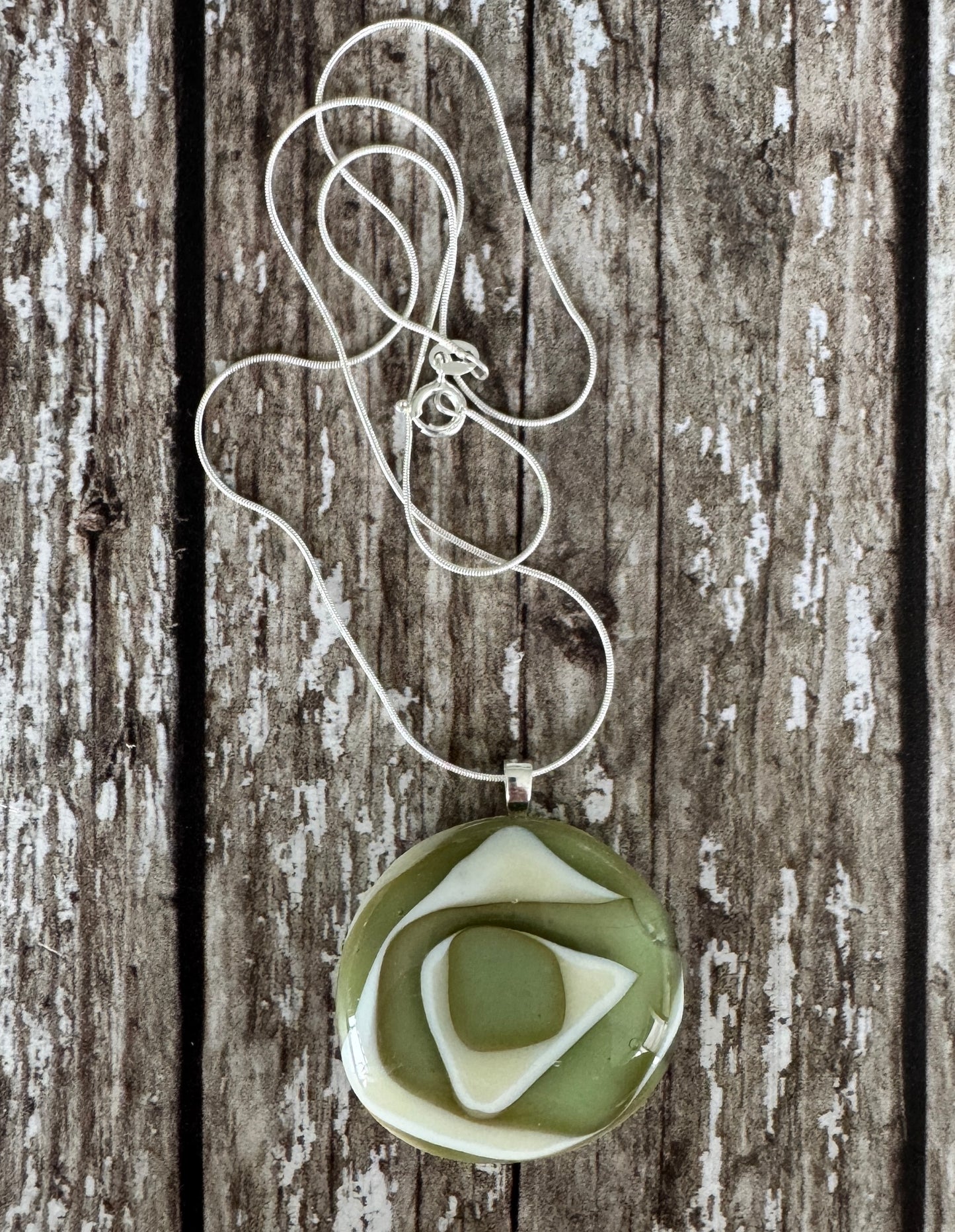 Organic Dual Sage and Cream Coloured Glass Pendant