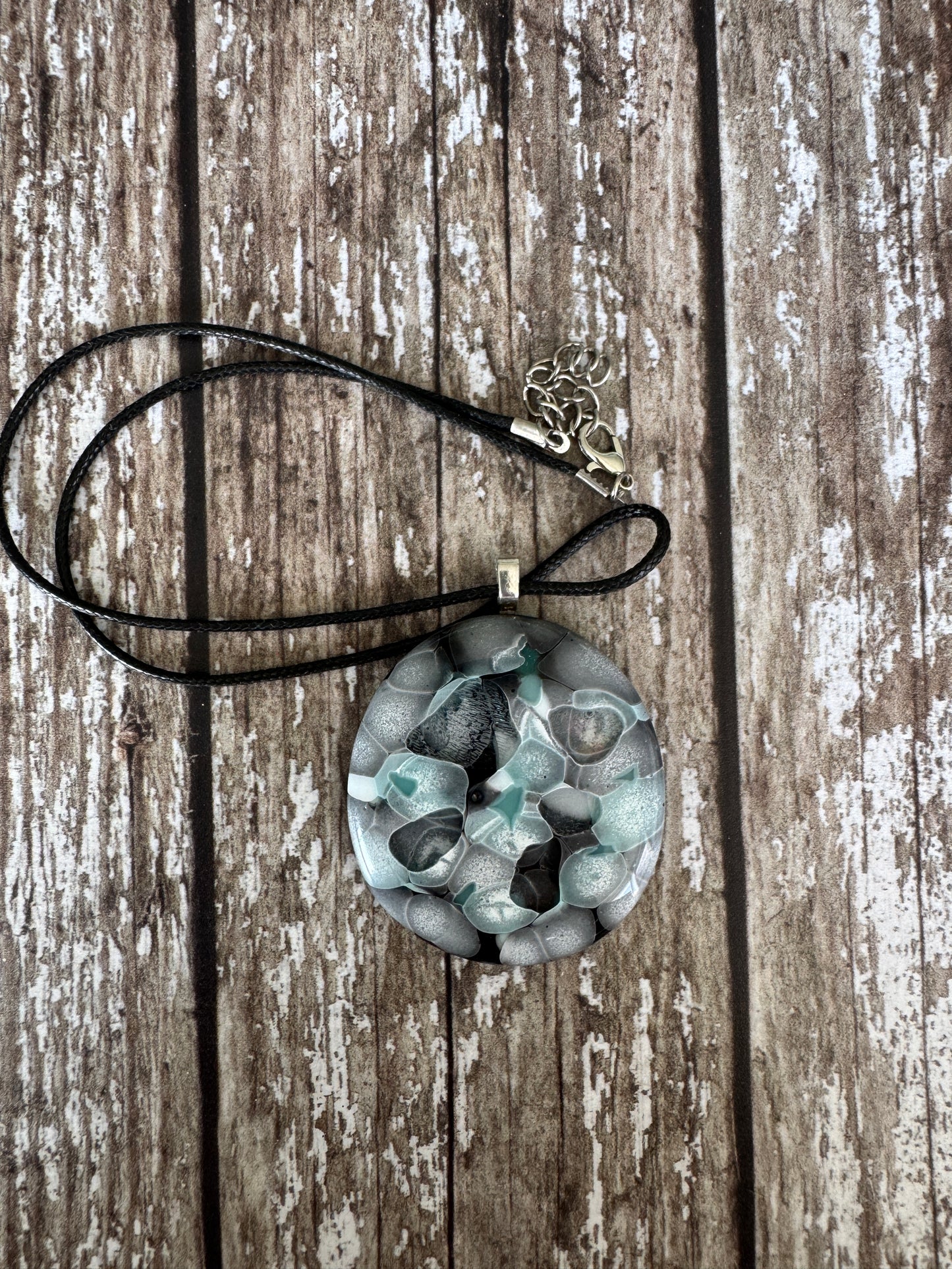 Greys and Teal Glass Pendant