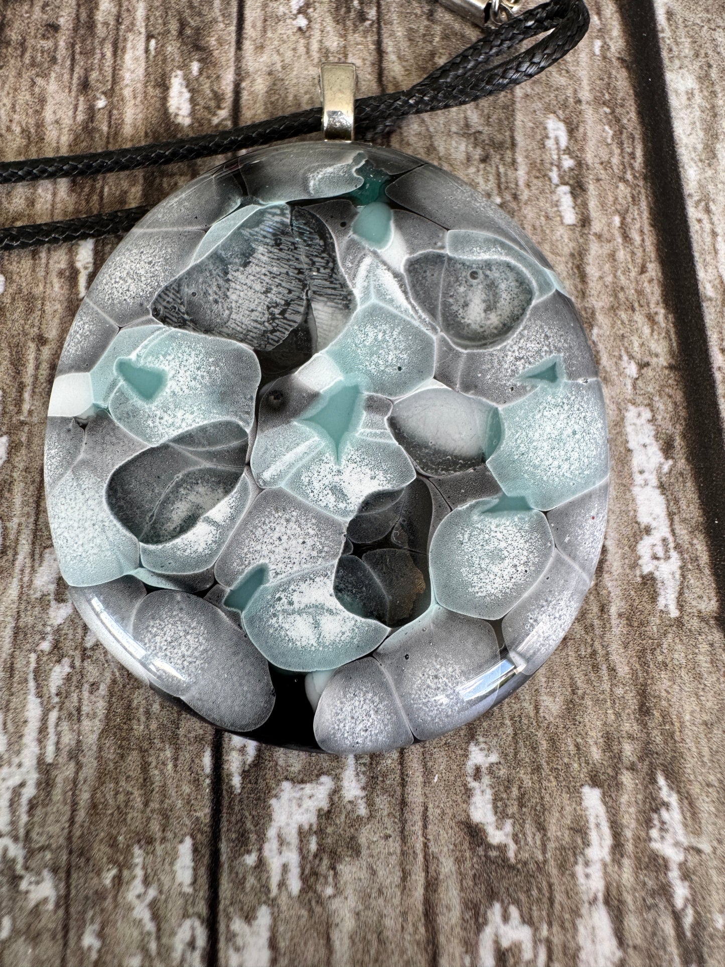 Greys and Teal Glass Pendant