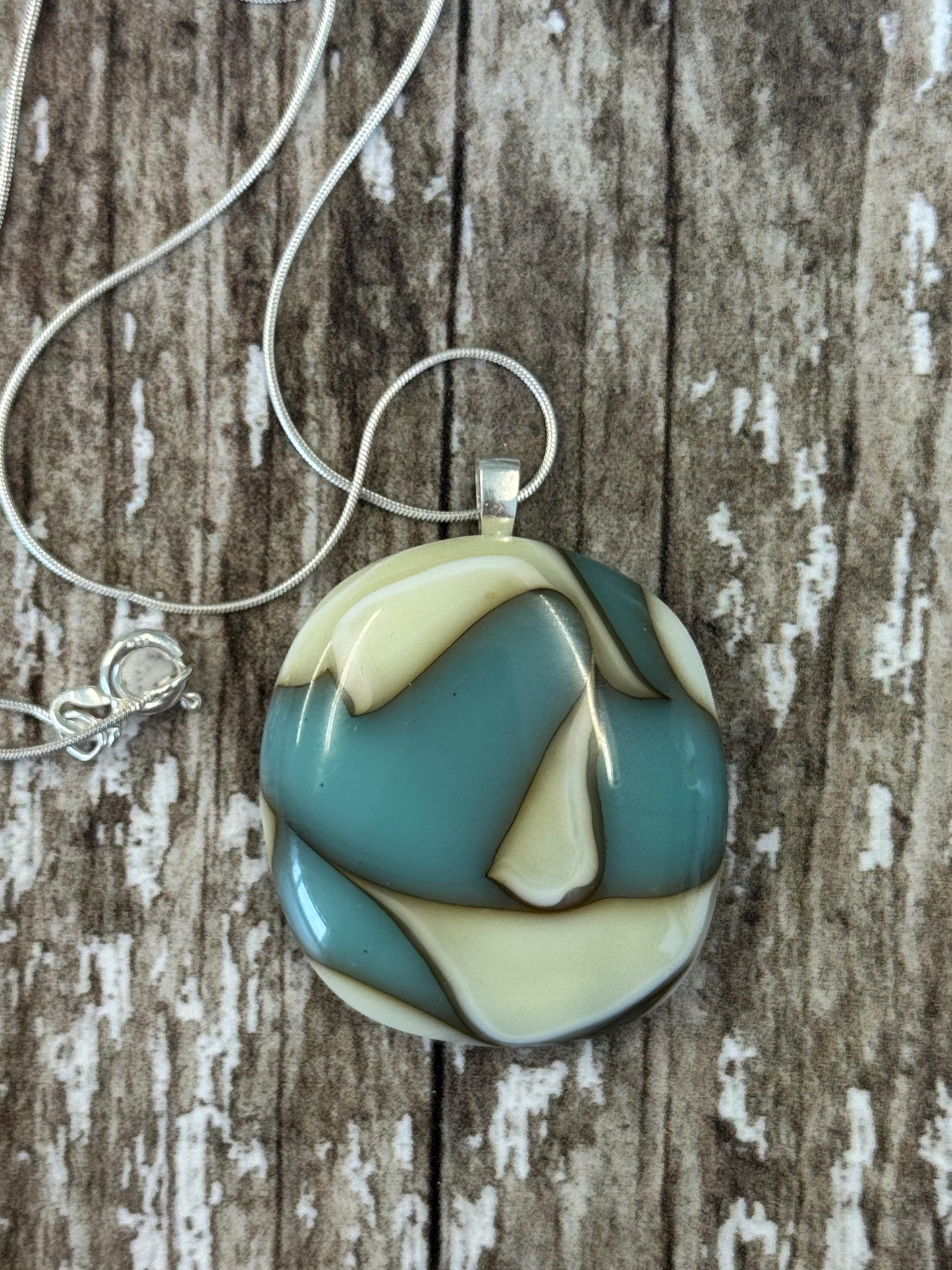 Organic Dual Blue and Cream Coloured Glass Pendant