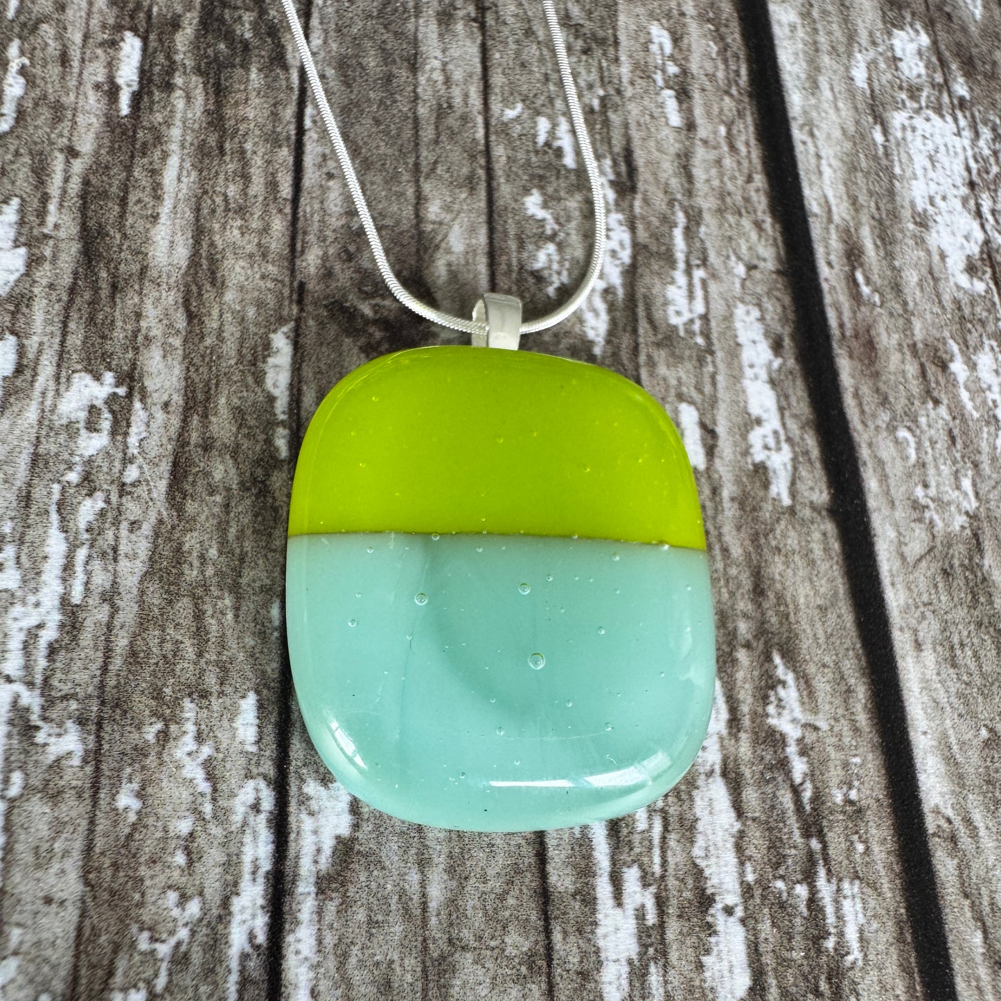 Lime Green and Duck Egg Blue Glass Pendant