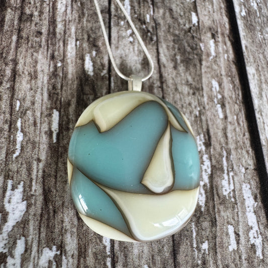 Organic Dual Blue and Cream Coloured Glass Pendant