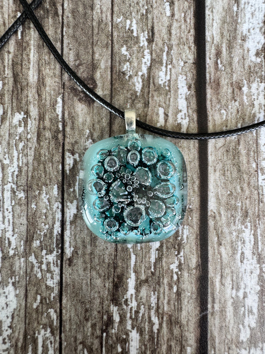 Soft Aqua Bubbles Glass Pendant
