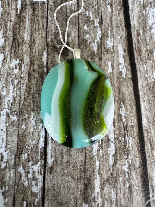 Shimmering blues and greens Glass Pendant